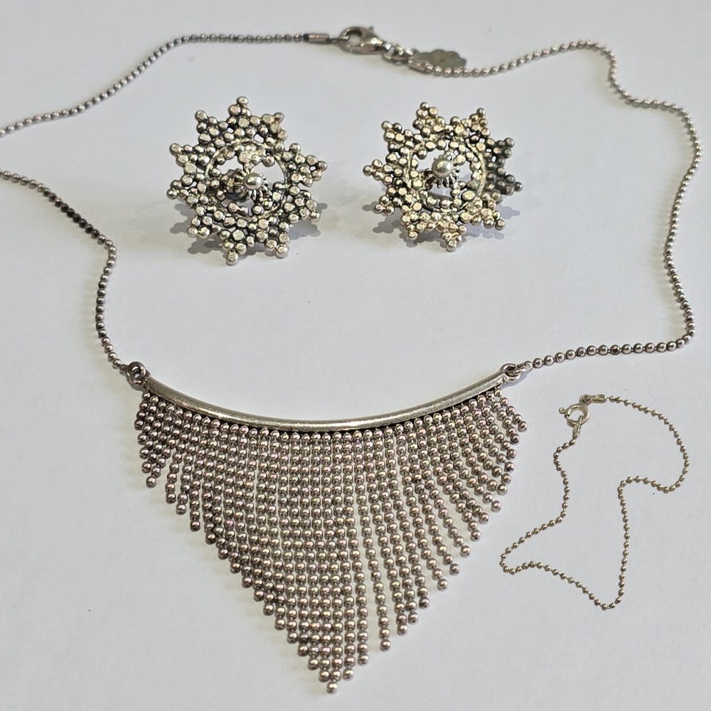 Vintage Sterling Silver Set Of  Necklace,  earrings & Bracelet